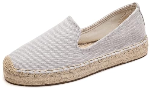 Image of Women's Classic Slip on Flat Shoes Casual Cap-Toe Platform Simple Espadrille Canvas Loafers