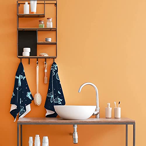 Bvogos Hand Towel Set Of 2 Beautiful Blue Butterflies Print Soft Absorbent Quick Drying 30" X 15" For Kitchen Bathroom #TOP4