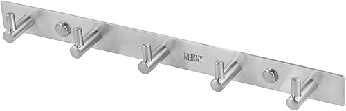 Perchero de níquel cepillado para toallas y llaves de 13 pulgadas con 5 ganchos, colgador de pared para dormitorio, baño, pasillo, jardín, oficina,
