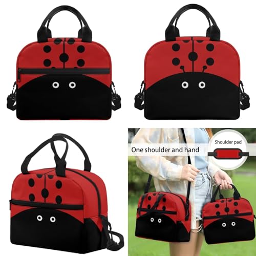 Renewold Cute Ladybug Kids Backpack 2pcs Set Girls Book Bag Schoolbag Set School Bag Bookbag with Insulated Lunch Box Container for School Travel Sport for Preschool Primary Middle Student4