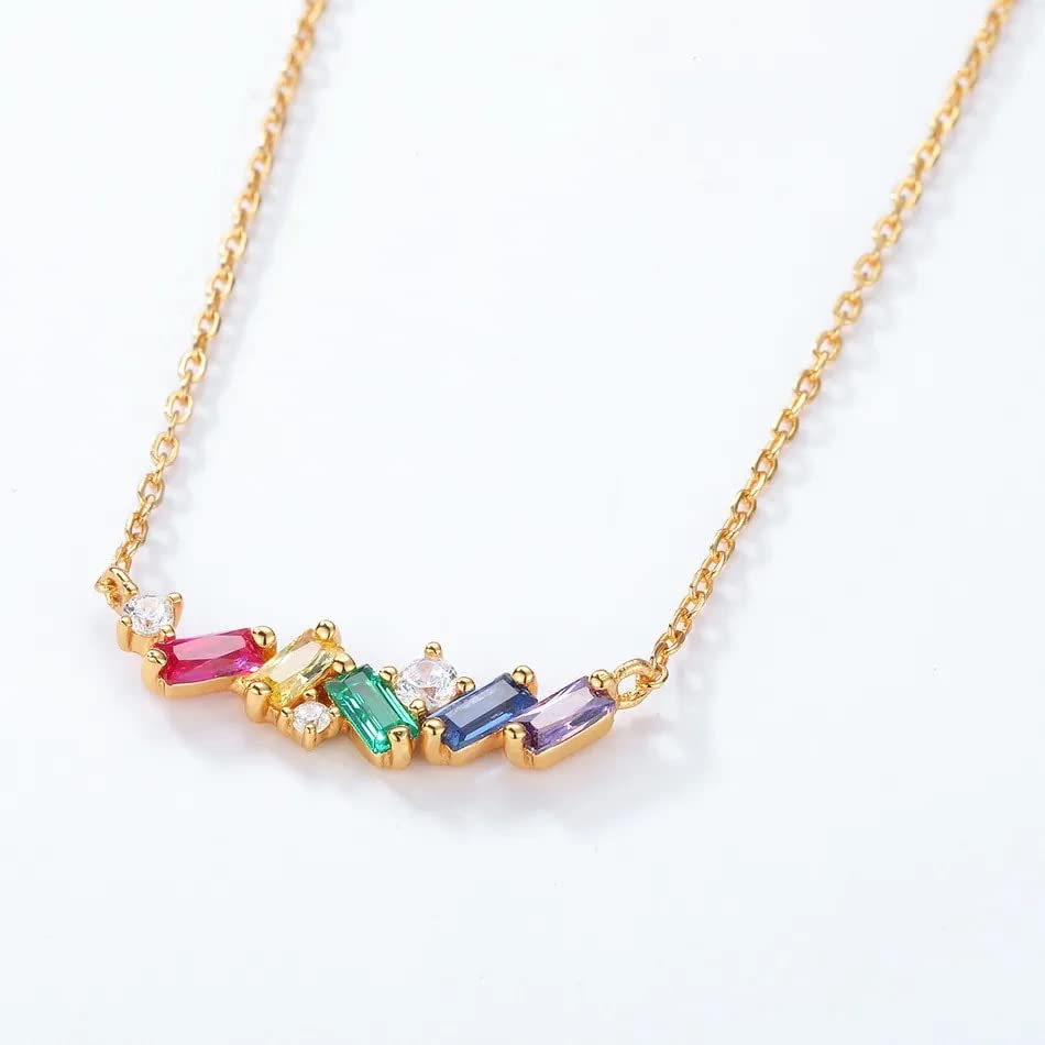 925 Sterling Sliver Collier pour Femmes Arc-en-Ciel Zircon Corindon Vert Nano Plaqué Or Véritable Set Up Cadeau