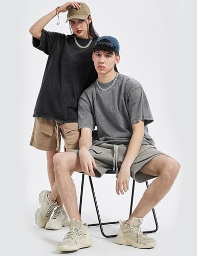 Image of Arssm Men Oversized T Shirts Vintage Tee Loose Fit Short Sleeve Casual Streetwear Baggy Washed Unisex Tops