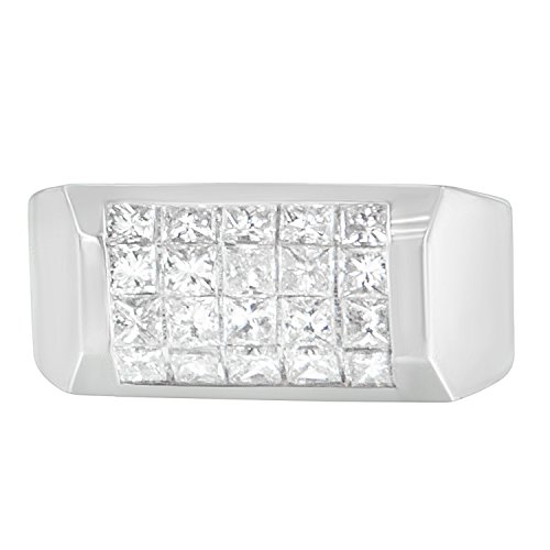 Original Classics 14K White Gold Princess Diamond Cluster Men's Ring (2.00 cttw, G-H Color, VS1-VS2 Clarity)
