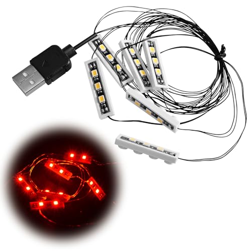 Tulov 6 lâmpadas LED Downlight para blocos de construção, 1 x 4 USB, cor vermelha, compatível com tijolos, sistema de tomada expansível, iluminação criativa para modelos de construção DIY para