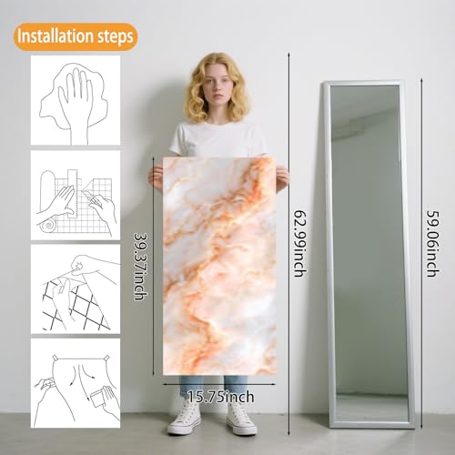 Image of Nuxovilar White Orange Marble Wallpaper Peel Stick Vinyl 15.75x39.37 | Stone Wrap, Liners, adhesive wallpaper, countertop contact paper, for bedroom, counter, table (Artistic Stone)