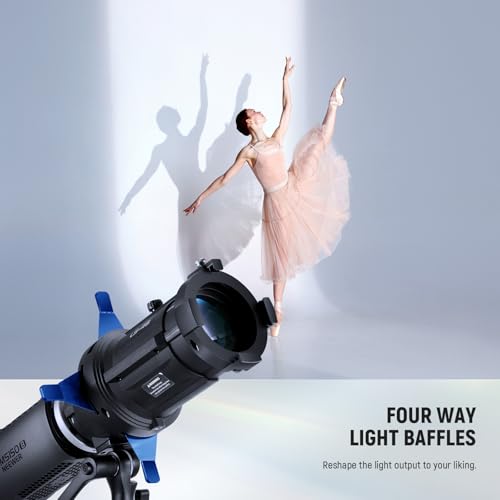 Image of NEEWER Spotlight Snoot Only for NEEWER MS60B, MS60C, MS150B, MS150C LED Video Light, Conical Snoot with 20 Projection Lens, Adjustable Focus, 16 Gobos, 5 Color Gels, Bag, LS-48