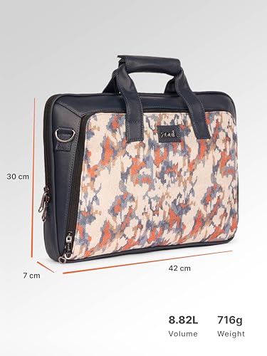 Image of ZOUK Blue Executive Laptop Bag for Men | Vegan Leather Office Briefcase with Padded 15.6 Inch Laptop Compartment, Shoulder Strap & Trolley Sleeve | Water-Resistant Work & Travel Bag |