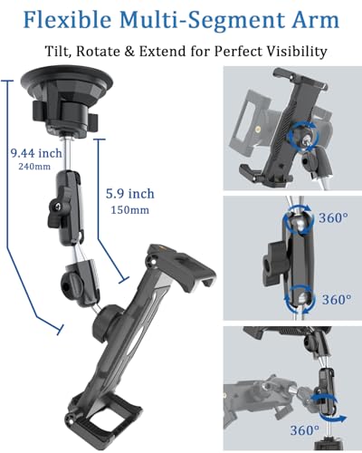 Image of Suction Car Tablet Mount for Windshield /Dashboard, Long-Reach Arm