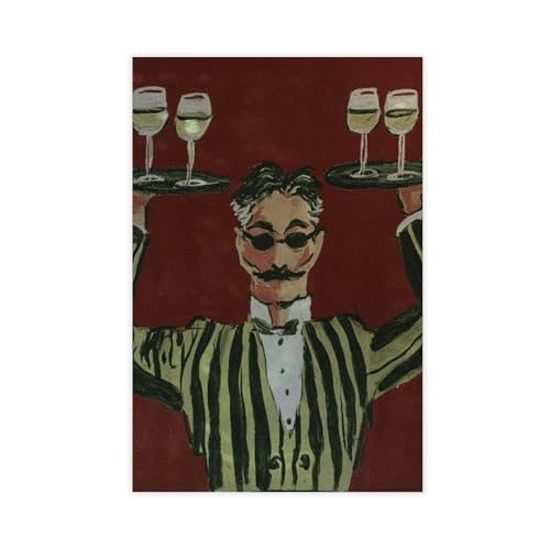 Peinture à l'huile serveur vintage au style amusant et impression sur toile de coton