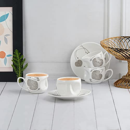 Image of Dandy Lines Face Platinum Leaf Cups & Saucers, Elegant Coffee Cups & Mugs, Eco-Ceramic, Pack of 12, Microwave & Dishwasher Safe, Great for Hosting & Gifting