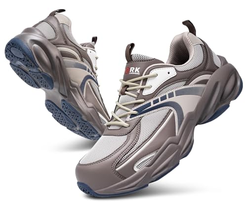 Image of LARNMERN Steel Toe Shoes for Men Non Slip Composite Puncture Proof Ergonomic Safety Work Construction Sneakers Lightweight Breathable Tennis Shoes(8 Men, Coffee Blue)
