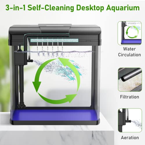 Pondon Fish Tank, 1.7 Gallon Glass Aquarium With Air Pump & Led Light & Filter, Small Fish Tank For Betta Fish Starter Kit (Black) #TOP1
