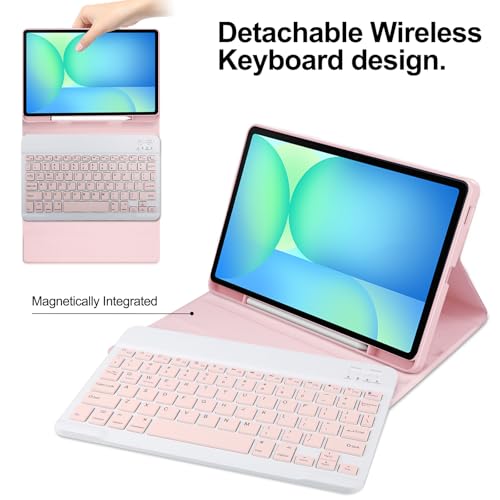 Image of Keyboard Case for Samsung Galaxy Tab S10 FE+ Plus 13.1inch 2025, Magentic Protective Cover with S-Pen Holder, Detachable Wireless Bluetooth Keyboard, Pink