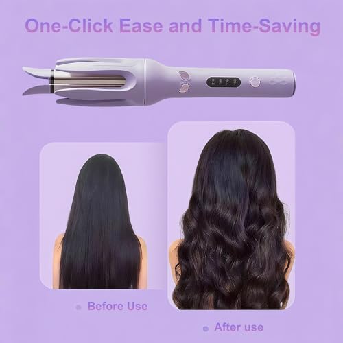 Image of Automatic Rotating Hair Curling Iron, Negative Ion Ceramic Curler, Purple
