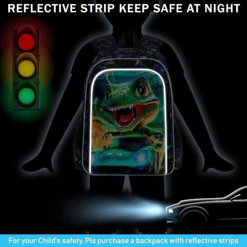 Image of 16 inch Dinosaur Backpack for Boy, 3Pcs Cars Bookbag with Lunch Box, Kids School Backpacks for Elementary Preschool Kindergarten (Black)
