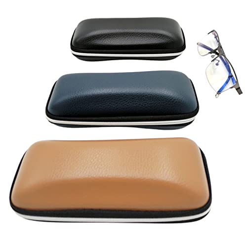 Zipper Sunglasses Case, Hard Shell Sport Glasses Pouch, Eyeglasses Bag For Men Womens, Eyewear Holder, Wiper Included (For Men / Navy Black Cream) #TOP7