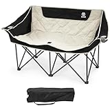 Elevon Double Camping Chair,2 Person Oversized Loveseat for Adult,Portable Heavy Duty Outdoor Folding Chair with Arms,Cup Holder Carry Bag for Patio Beach Lawn Backyard Fishing Sports Trip,Black/White