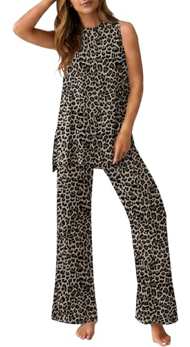 Image of PrinStory Womens Pajamas Sets 2 Piece Soft Pjs for Women Sleeveless Pajama Set Summer Loungewear with Pockets