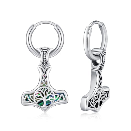 Boucles d'oreilles marteau de Thor en argent 925 et nacre d'abalone vibrante
