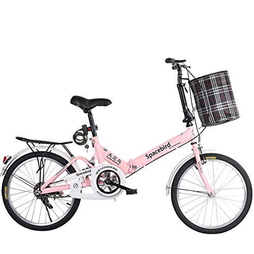 wjvnbah Bicicleta plegable de 20 pulgadas para adultos, para estudiantes, ciudad, para actividades al aire libre, con cesta, color rosa