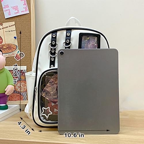 Ita Bag for Girls Pin Display Backpack with Double Clear PVC Windows Kawaii Cosplay Backpack for Teens(Only Bag) (White)2