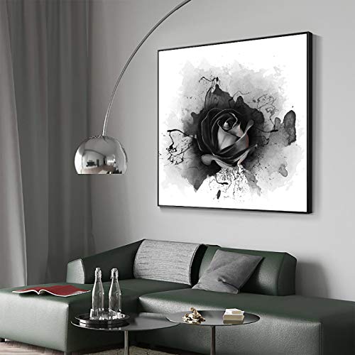 Encre noir Rose plante peinture sur toile fleur mur art affiches impressions salon