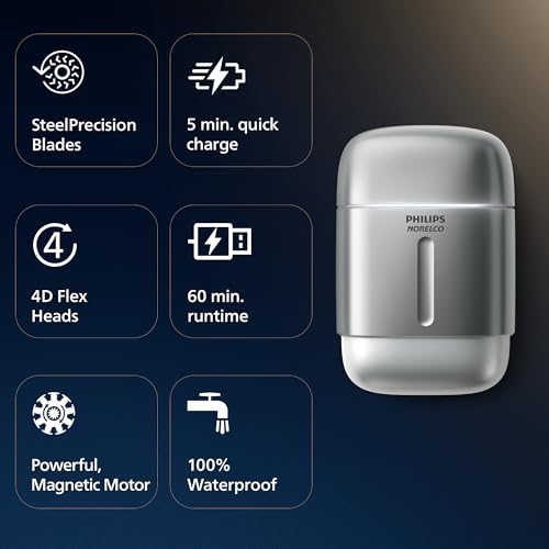 Image of Philips Norelco Shaver 600 Series - Compact Electric Shaver, Lift & Cut System, SteelPrecision Blades, 4D Flex Heads, Wet & Dry Shave, Travel Case, Model S693 /94