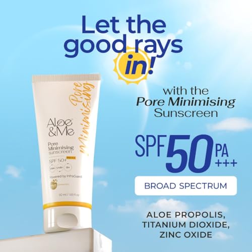 Image of Aloe&Me Pore Minimising Sunscreen Gel with Yellow Aloe Propolis, No White Cast, Broad Spectrum PA +++, Fades Tan Enchances Glow, 50g