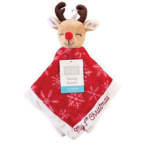 Image of Hudson Baby Unisex Baby Animal Face Security Blanket, Reindeer, One Size