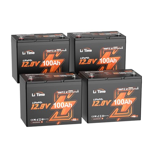 Image of LiTime 12V 100Ah LiFePO4 Self Heating Battery (Group 24), 12 Volt Bluetooth RV Lithium Batteries, Max.15000 Deep Cycles, 2 Heating Mode, Built-in 100A BMS for Camper, Trailer, Trolling Motors (4Pack)