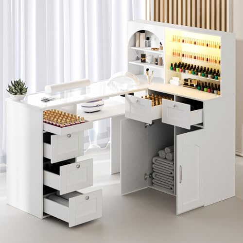 HolaiNail L-Shaped Glass Top Nail Station