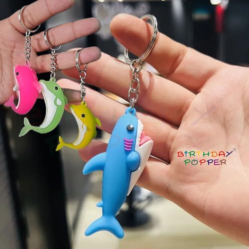 Image of Birthday Popper 12 Pcs Aqua Series 3D Keychains as Birthday Return Gifts - Durable Metal Alloy School Bag Charms for Kids, Lightweight Key Accessories