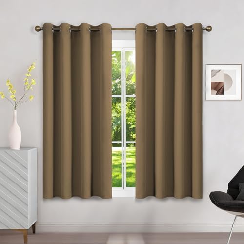 Runyéla Verdunklungsvorhänge mit Ösen Gardinen, Thermovorhang Hitzeschutz | 2er Set, H140xB120 Cappuccino Vorhang Blickdicht, UV-Schutz Sichtschutz Schalldämmung Blackout für Schla