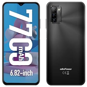 Ulefone Note 12P Smartphone, 6,82 Pulgadas Ultra Groot Scherm, 7700mAh Batterij, OTG Reverse Charge, Octa-Core Processor 4GB+ 64GB, Slanke Structuur Zonder SIM & Ontgrendelde Mobiele Telefoons (Zwart)