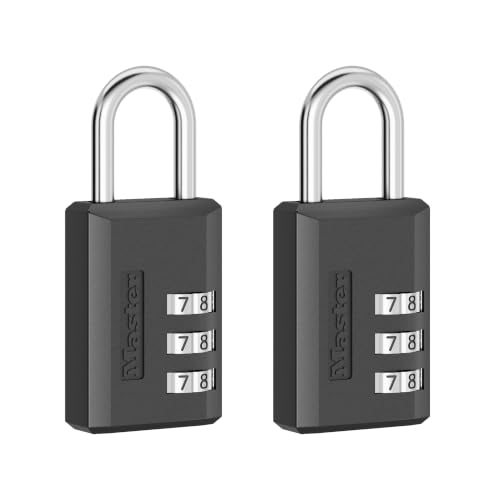 Image of Master Lock Black Combination Padlock, Indoor Gym Locker Lock with Customizable 3-Digit Code for Luggage, Backpacks, Cabinets, 2 pk, 647BLKEC2