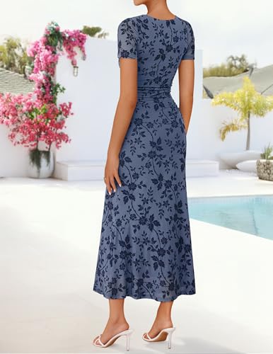 image for ZESICA Women's Summer Short Sleeve Floral Bodycon Dress 2026 Ruched Me