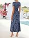 ZESICA Women's Summer Short Sleeve Floral Bodycon Dress 2026 Ruched Mesh Wedding Guest Cocktail Party Maxi Dresses Dusty Blue Medium