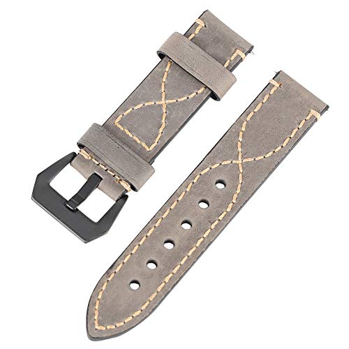 24mm Gray Smooth Stitch Leather Watch Band, Premium Watch Strap with Pin Buckle, Quick Release Fashion Leather Replacement Watchband - WHR