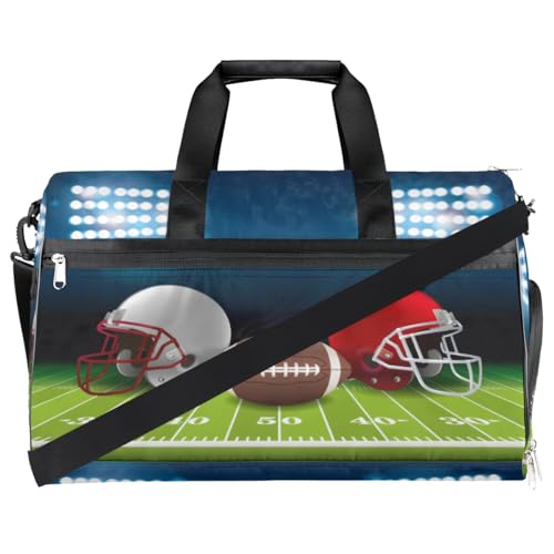 Football Helmet Dry Wet Depart Duffle Overnight Bag with Shoes Compartment & Wet Pockets, Water Resistant Weekender Travel Gym Pouch For Swim Gymnastics Ballet Sleepovers2