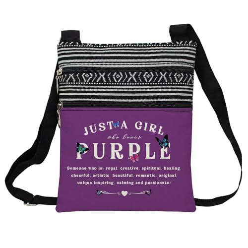 Just Love Purple Messenger Bag Small Ethnic Pattern Printed Adjustable Strap Crossbody Zipper Bag Phone Bag Wallet Cute Shoulder Handbag for Purple Lovers Women