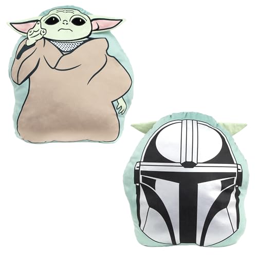 Disney Cojín con Forma Oficial Mandalorian | Almohada de Peluche con Forma de Yoda | Diseño “Friend decoración del Dormitorio o Sala de Juegos | Verde
