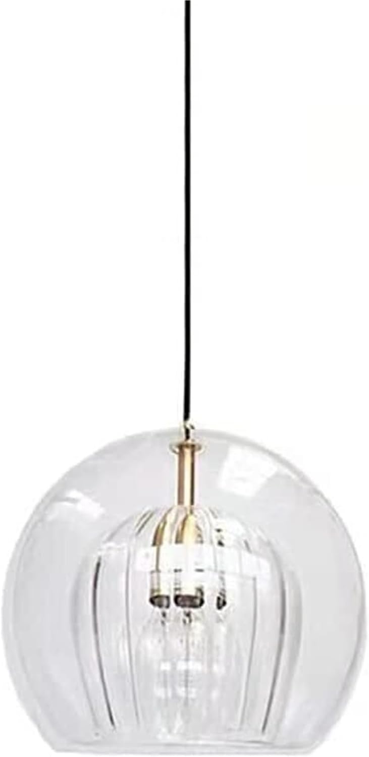 Lights Indoor Double Ribbed Clear Shade Classical Blown Glass for Kitchen Island Industrial Modern Ceiling Hanging Lamp(25Cm)/20Cm