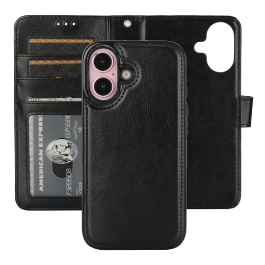 Bocasal Detachable Wallet Case for iPhone 16 RFID Blocking Card Slots Holder Premium PU Leather Magnetic Kickstand Shockproof Wrist Strap Removable Flip Protective Cover 5G 6.1 inch (Black)