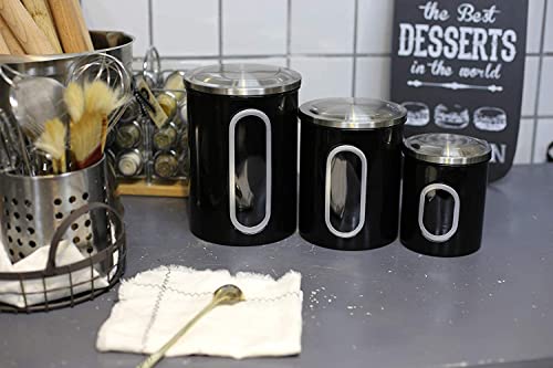 Fortune Candy Stainless Steel Canister Sets With Anti-Fingerprint Lid And Visible Window, Cereal Container Set Of 3 (Black) #TOP5