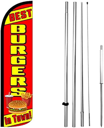 Best Burgers in Town Windless Feather Swooper Flag Kit Banner Sign rz-h