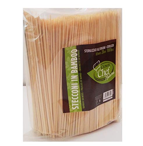 CROWN 1000 stecconi in Bamboo 20 cm, Ø 3 mm biodegradabili sterilizzati stuzzicadenti spiedini