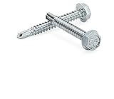 #10 x 1-1/2'' Hex Washer Head Self-Drilling Tek Screw Zinc Plated Steel for Attaches Sheet Metal Steel Or Steel to Metal - Box of 100