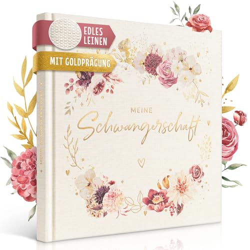 EULENTALER® Schwangerschaftstagebuch mit Leinencover I Von Hebammen & Eltern gestaltet I Hochwertige Goldprägung I Tagebuch für deine Schwangerschaft zum eintragen I Geschenkidee für werdende Mütter