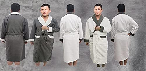 Mens Shawl Collar Designer Style Dressing Gown Bathrobe, Housecoat Loungewear Super Soft Luxury Microfiber Terry Cotton, Warm, Cosy Fleece Nightwear Robe, Spa Hotel Sleepwear (S / M, Grey)