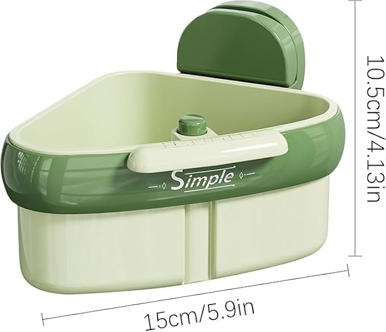 Food Waste Catcher for Sink Kitchen Sink Caddy Suction Cup Corner Sink Strainer Food Waste Catcher Caddy Suction Cup, Plastic Material, One-Touch Drainage (Green)